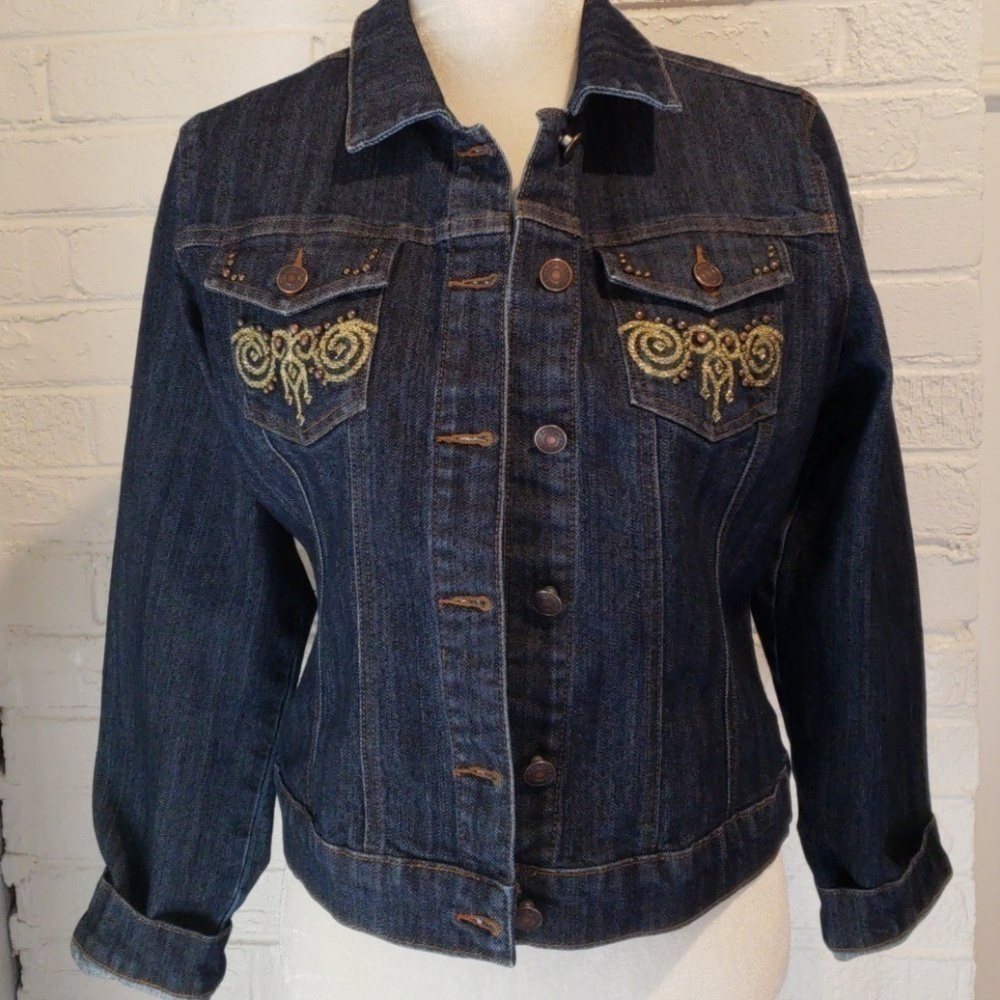 CLASH Jeans Embroidered Jean Jacket Dark Wash